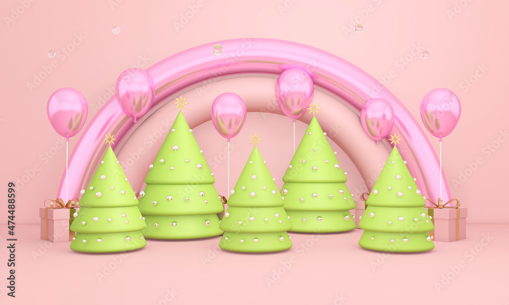 Christmas day for Party and Celebrations in Wall Background. 3D illustration, 3D rendering Christmas day for Party and Celebrations in Wall Background. 3D illustration, 3D rendering