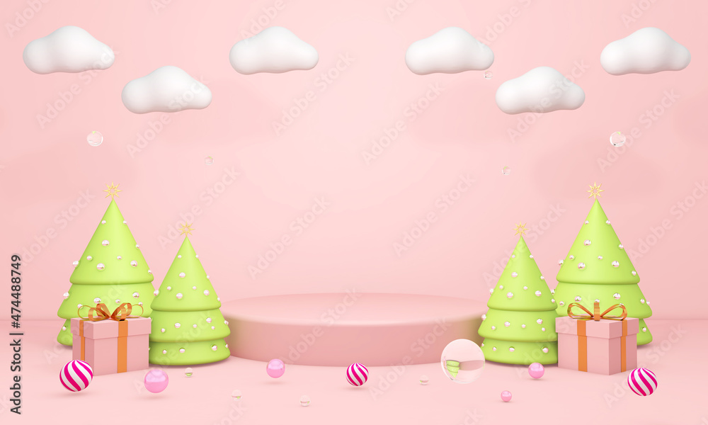 Christmas day for Party and Celebrations in Wall Background. 3D illustration, 3D rendering	