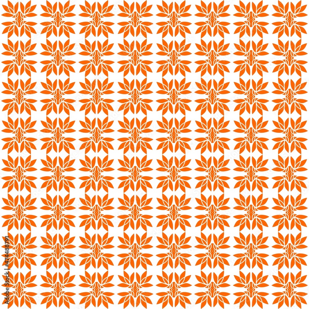 monochrome endless pattern of orange flowers, tropical leaves. template, print, cover.