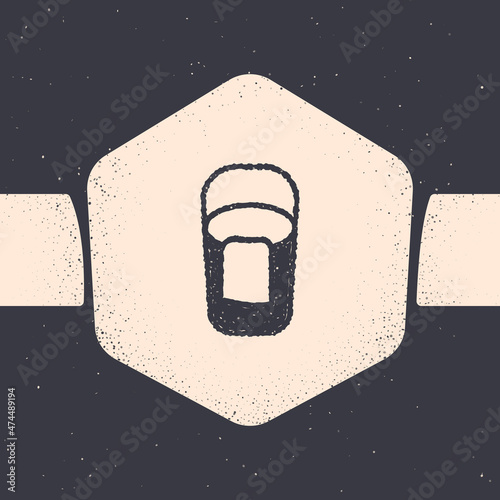 Grunge Bucket with rag icon isolated on grey background. Cleaning service concept. Monochrome vintage drawing. Vector