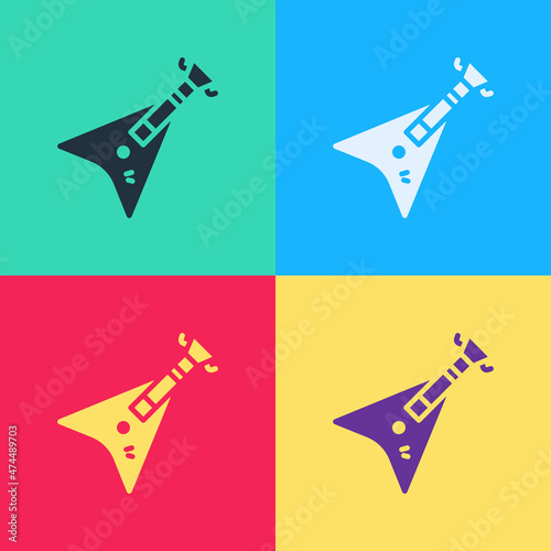 Pop art Electric bass guitar icon isolated on color background. Vector