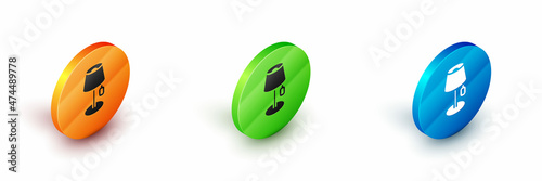 Isometric Floor lamp icon isolated on white background. Circle button. Vector