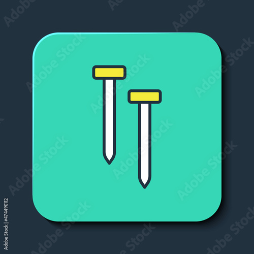 Filled outline Metallic nails icon isolated on blue background. Turquoise square button. Vector