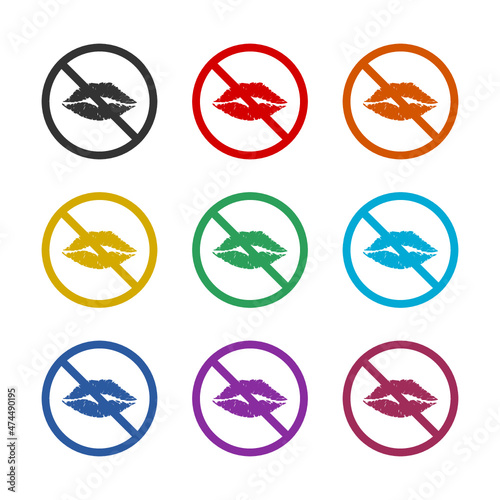  Silent lips icon isolated on white background, color set