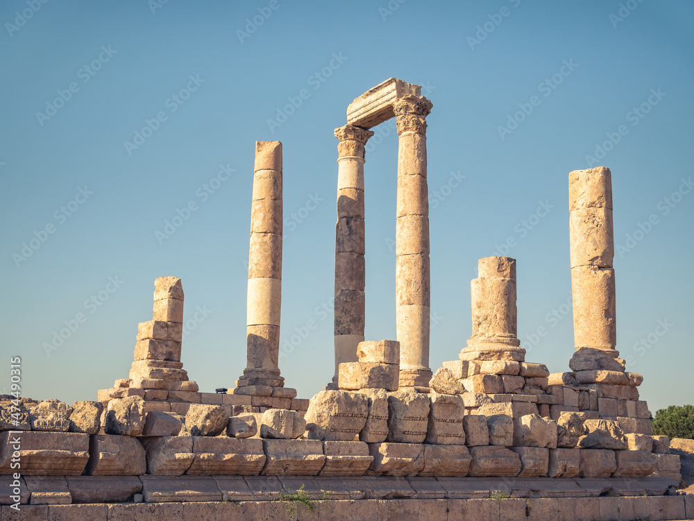 View of Temple of Hercules roman temple remains in Amman citadel, Jordan