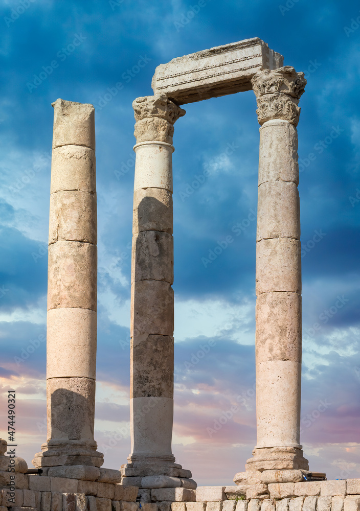 View of Temple of Hercules roman temple remains in Amman citadel, Jordan