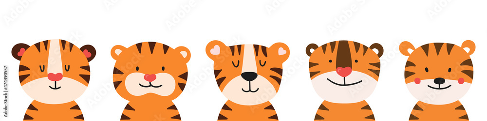 Set of little tiger in cartoon style. Vector illustration Set of little tiger in cartoon style. Vector illustration