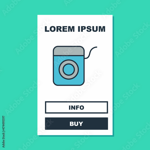 Filled outline Dental floss icon isolated on turquoise background. Vector