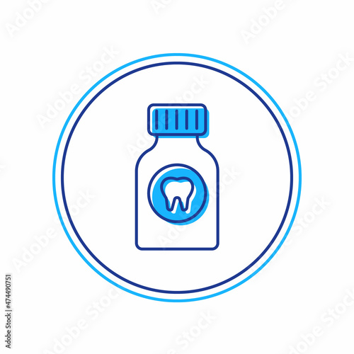Filled outline Toothache painkiller tablet icon isolated on white background. Tooth care medicine. Capsule pill and drug. Pharmacy design. Vector