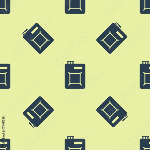 Blue Canister for motor machine oil icon isolated seamless pattern on yellow background. Oil gallon. Oil change service and repair. Engine oil sign. Vector © Oksana