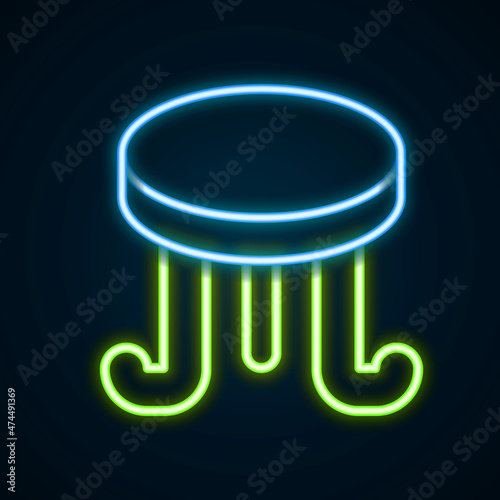 Glowing neon line Coffee table icon isolated on black background. Street cafe. Colorful outline concept. Vector