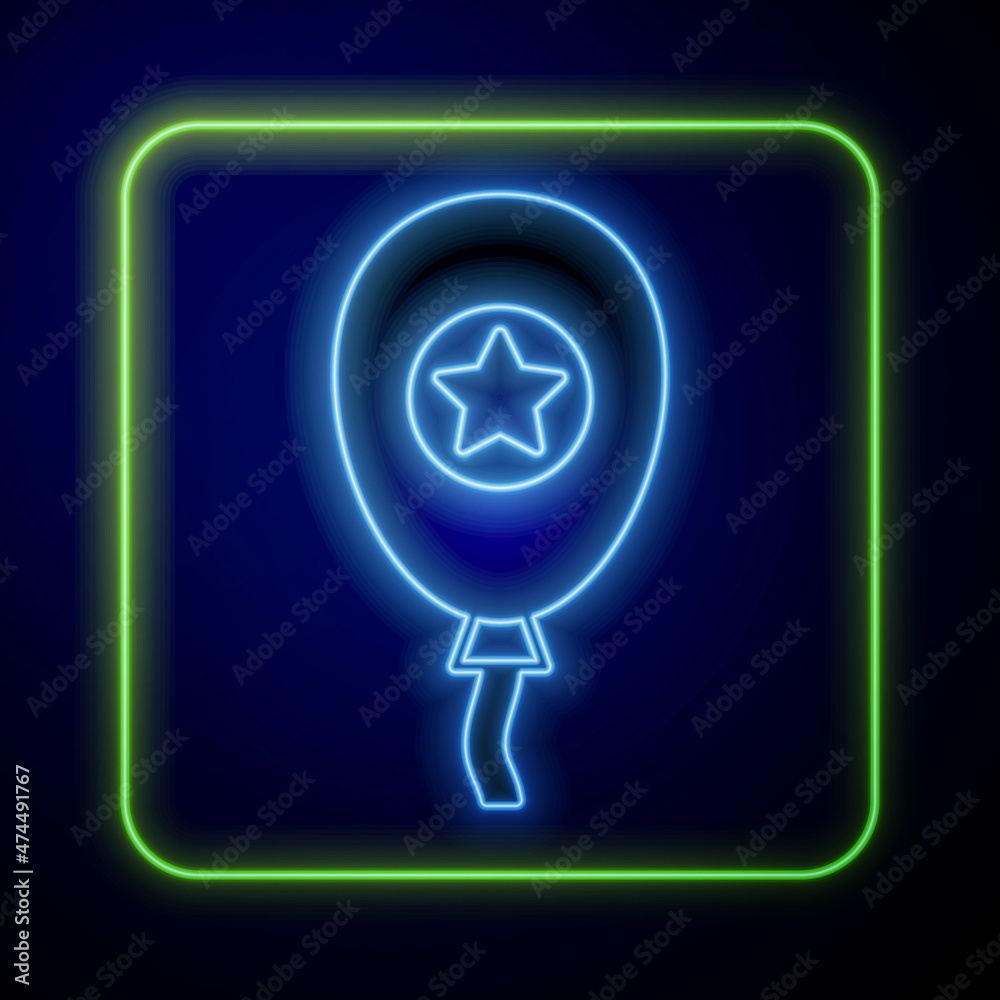 Glowing neon Balloons with ribbon icon isolated on blue background. Vector Glowing neon Balloons with ribbon icon isolated on blue background. Vector
