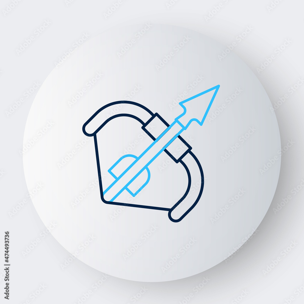 Line Medieval bow and arrow icon isolated on white background. Medieval weapon. Colorful outline concept. Vector Line Medieval bow and arrow icon isolated on white background. Medieval weapon. Colorful outline concept. Vector