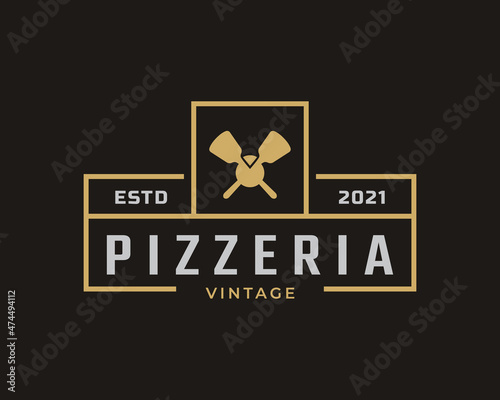 Vintage Classic Emblem Badge Spatula Pizza Pizzeria Logo Design Inspiration