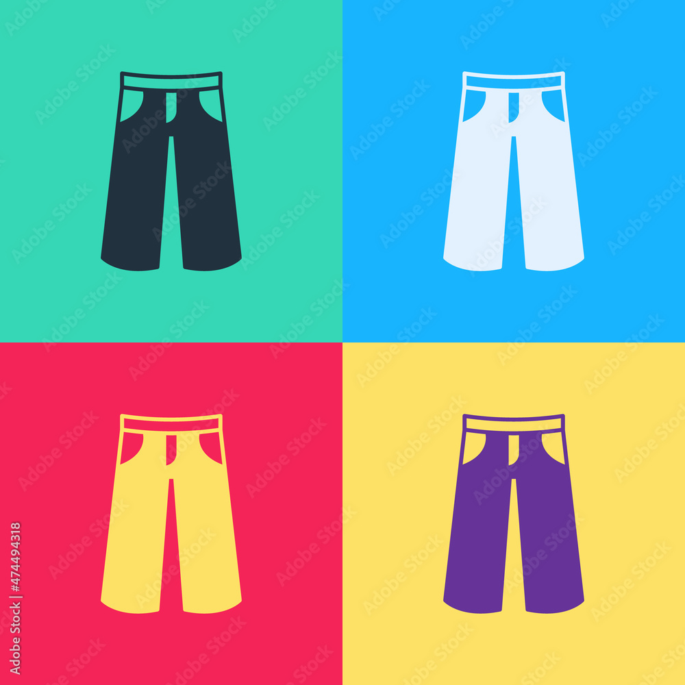 Pop art Pants icon isolated on color background. Trousers sign. Vector Pop art Pants icon isolated on color background. Trousers sign. Vector