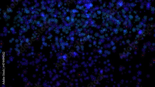 Vom Himmel fallende blau grün violette Blätter - 3D Animation vor schwarzem Hintergrund