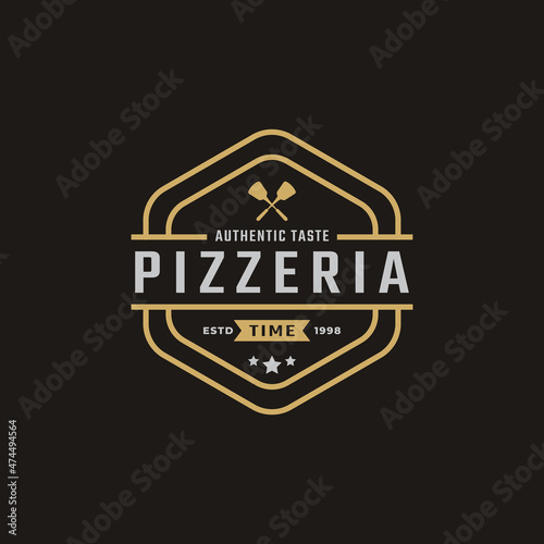 Vintage Classic Emblem Badge Spatula Pizza Pizzeria Logo Design Inspiration