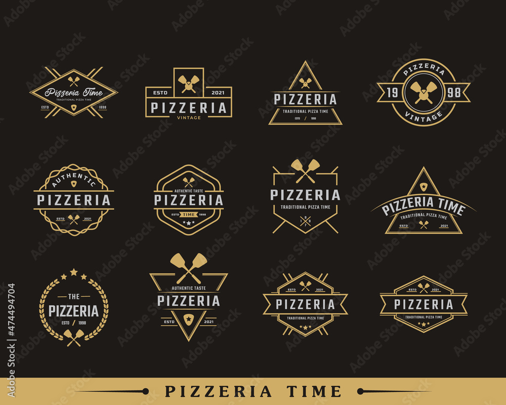 Set of Vintage Classic Emblem Badge Spatula Pizza Pizzeria Logo Design Inspiration