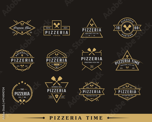 Set of Vintage Classic Emblem Badge Spatula Pizza Pizzeria Logo Design Inspiration