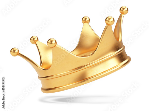 Royal Gold crown isolated on white background. Gold crown 3d icon. 3d rendering photo