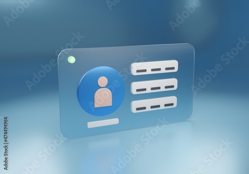 3D rendering of a digital ID card or badge, concept for account, identity and verification of documents with personal information
