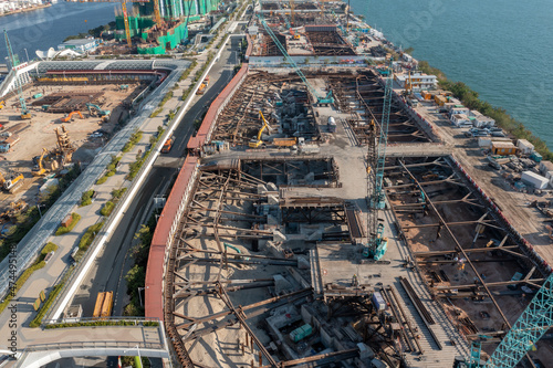 Aerial View shot of Construction Site in Kai Tak Hong Kong 11 Dec 2021 photo
