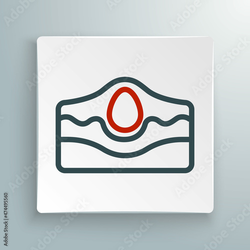 Line Acne icon isolated on white background. Inflamed pimple on the skin. The sebum in the clogged pore promotes the growth of a bacteria. Colorful outline concept. Vector
