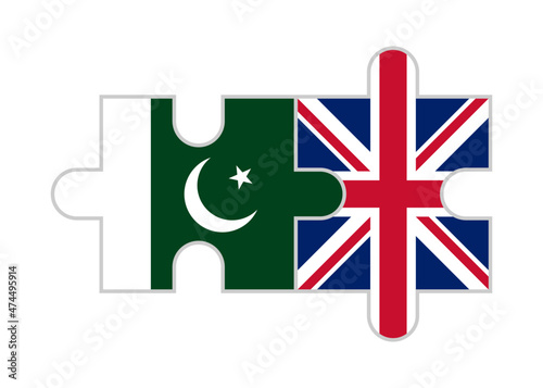 puzzle pieces of uk and pakistan flags. vector illustration isolated on white background