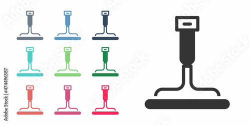 Black Cleaning service with of rubber cleaner for windows icon isolated on white background. Squeegee, scraper, wiper. Set icons colorful. Vector
