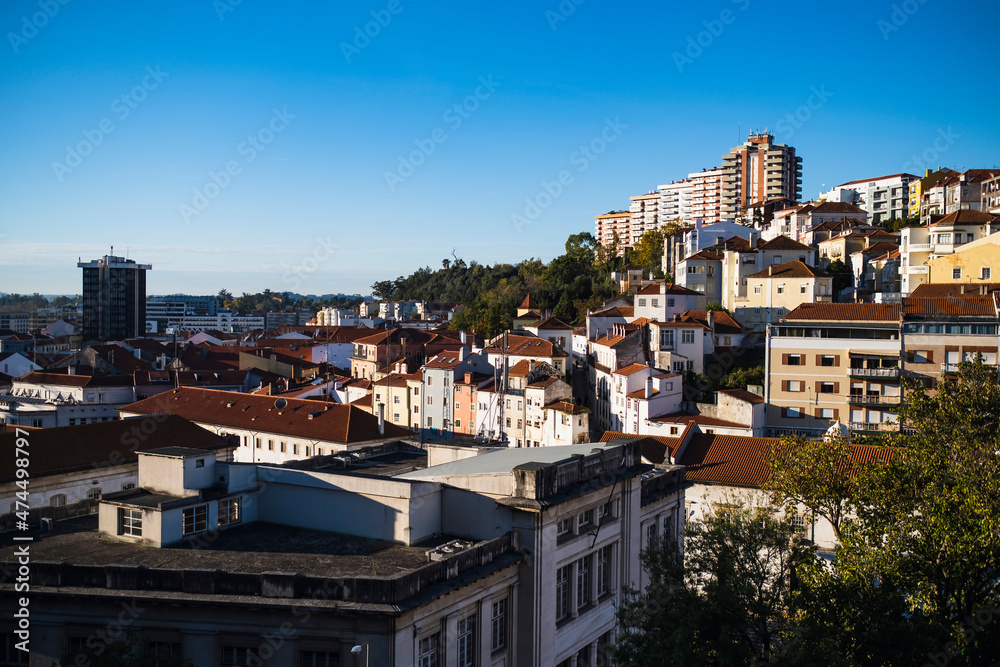 An overhead view of the houses of Coimbra, Portugal.