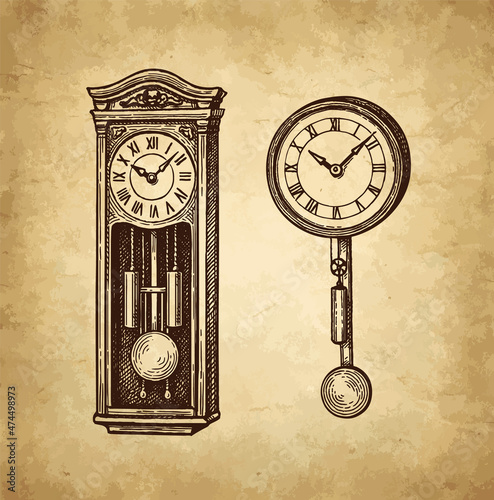 Vintage pendulum clocks.