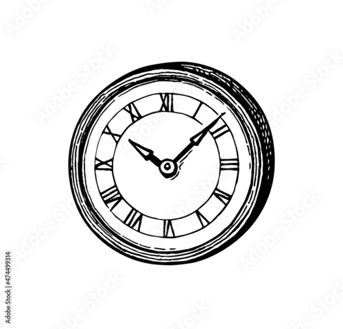 Ink sketch of clock dial face.