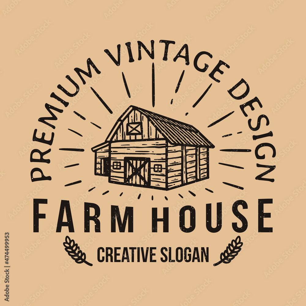 Farmhouse Logo Design in vintage and grunge style