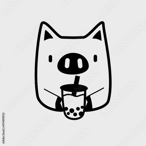 Pig Bubble tea milk tea boba piglet cute