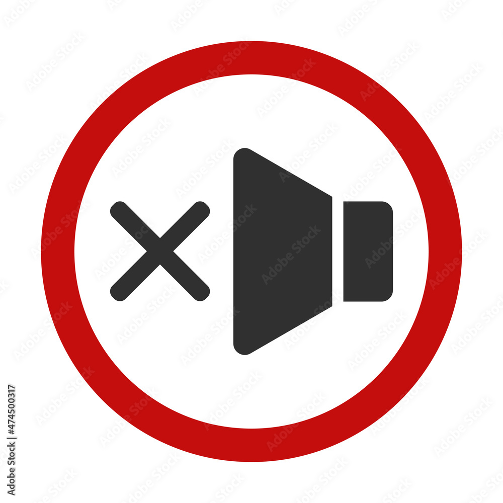Obraz premium Mute red circle icon, no sound stock illustration