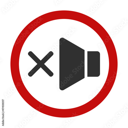 Mute red circle icon, no sound stock illustration