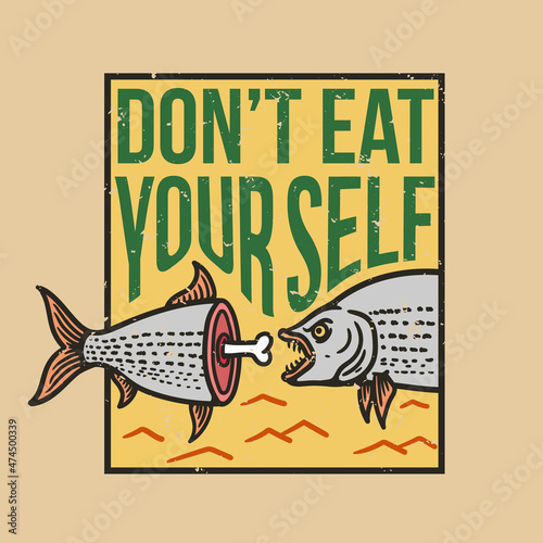illustration of a tiger fish eating its own body in vintage style