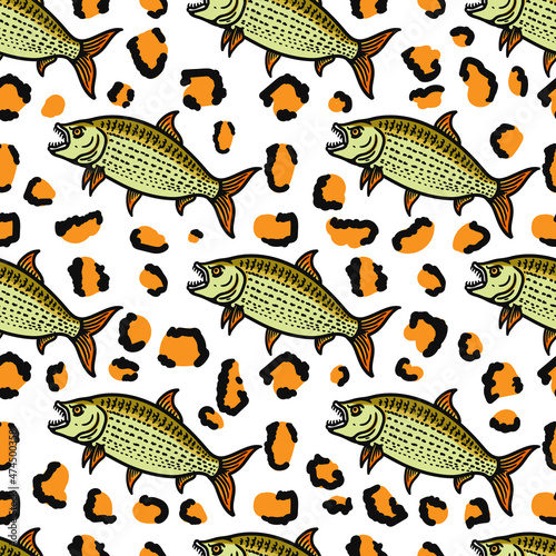 African tiger fish seamless pattern with tiger spots