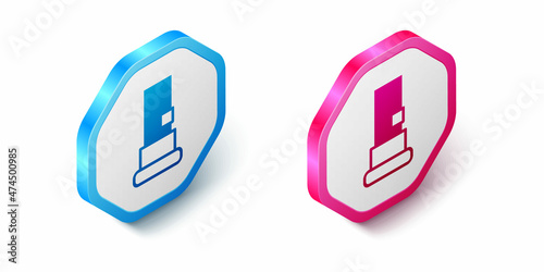 Isometric Cartridges icon isolated on white background. Shotgun hunting firearms cartridge. Hunt rifle bullet icon. Hexagon button. Vector © Iryna