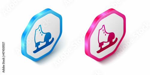 Isometric Skates icon isolated on white background. Ice skate shoes icon. Sport boots with blades. Hexagon button. Vector
