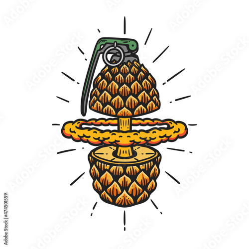 illustration of Pineapple grenade splits and explodes