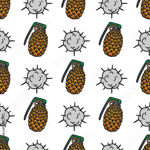 seamless pattern pineapple grenade and smoke explosion