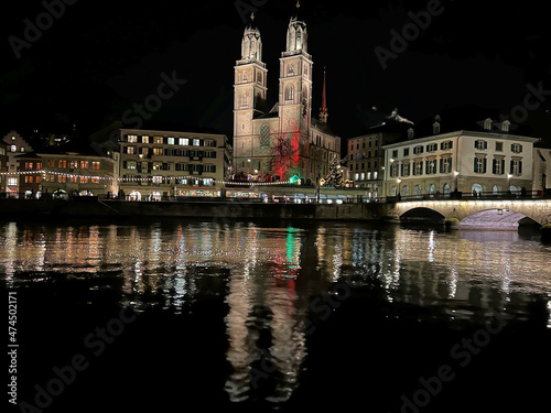 A panoramic view of Zurich in Switzerland at night