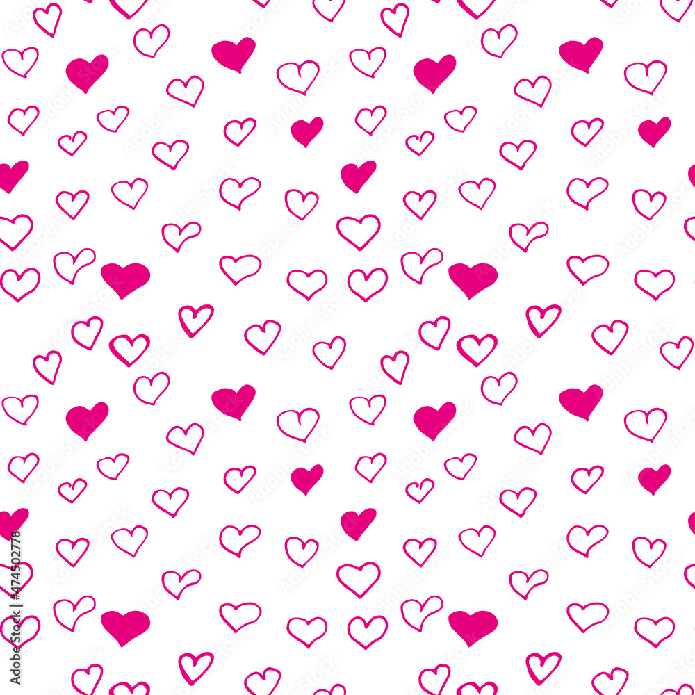 heart seamless pattern hand drawn doodle. vector, minimalism. textiles, wrapping paper, background, wallpaper. love, valentine day.