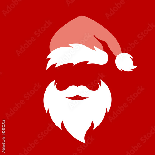 Santa Claus portrait with Christmas hat and beard, vector cartoon
