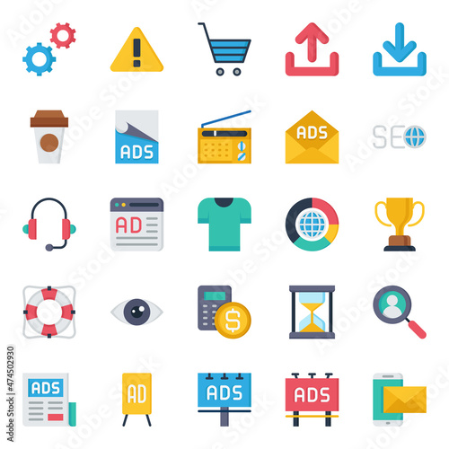 Flat color icons for search engine optimization.