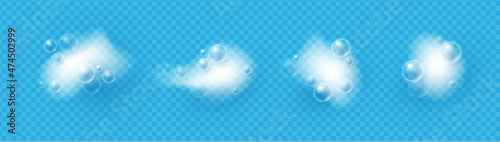 Lather. Bath foam soap with bubbles. Transparent element.