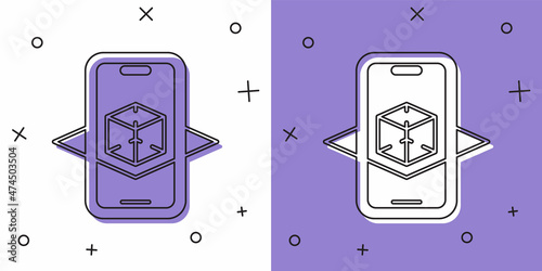 Set 3d modeling icon isolated on white and purple background. Augmented reality or virtual reality. Vector