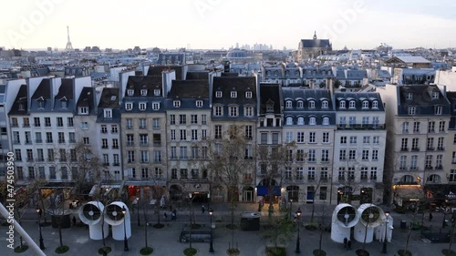 View of the centre Paris, square 4 district from the Georges pompidou art centre, architecture haussmannian, Eiffel Tower photo