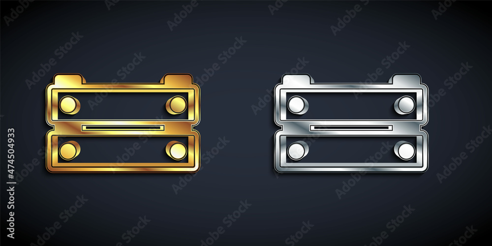 Gold and silver Wooden box icon isolated on black background. Grocery basket, storehouse crate. Empty wooden container for vegetables, products. Long shadow style. Vector Gold and silver Wooden box icon isolated on black background. Grocery basket, storehouse crate. Empty wooden container for vegetables, products. Long shadow style. Vector
